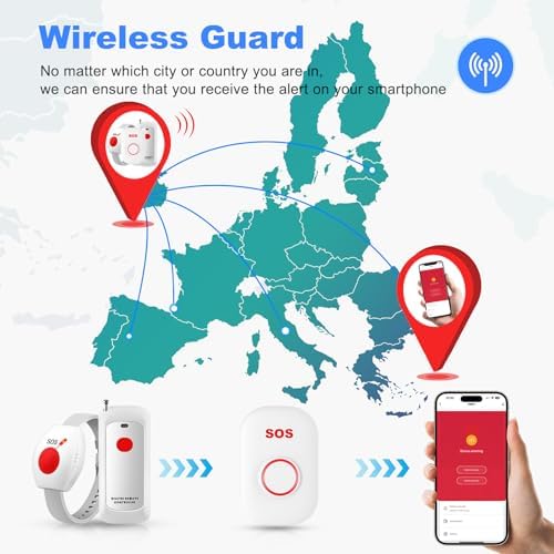 Life Alert Systems for Seniors No Monthly Fee Wi-Fi APP Control Elderly Alarm Call Button Caregiver Pager for 1 Call Button 1 Watch Button 1 Receiver(Only Supports 2.4GHz Wi-Fi) (Fxpager2)