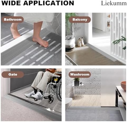 LIEKUMM 3/4" Rise PVC Threshold Ramp for Doorways, 1700 Lbs Capacity, Self-Adhesive Transition Ramp for Wheelchairs, Strollers, and Scooters, Cuttable, Grey