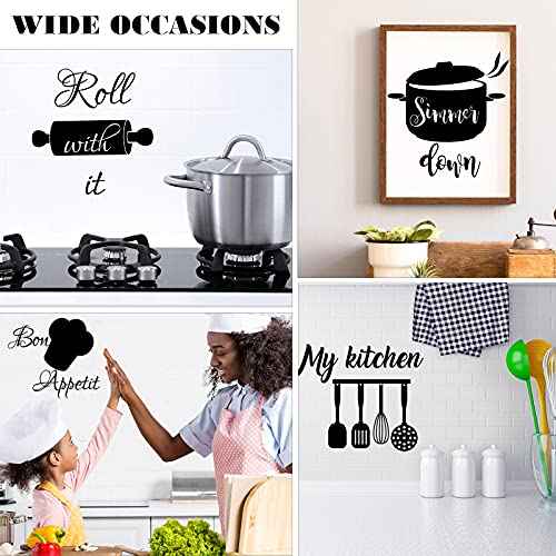 Seajan 4 Pcs Kitchen Wall Stickers Kitchen Quotes Wall Decals with Funny Lettering Vinyl Fun Utensils Sticker Peel and Stick Arts for Fridge Restaurant Bar Home Decoration
