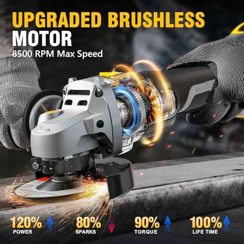 Angle Grinder, 20V Brushless Cordless, 4-1/2 Inch, Compatible with Dewalt Battery (No Battery), with Metal Grinding Wheel, for Cutting, Grinding, Polishing, Carving