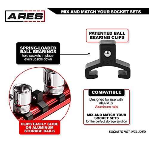 ARES 71181-3/8-Inch Drive Magnetic Socket Organizer - Aluminum Rail Stores up to 12 Sockets and Keeps Your Tool Box Organized