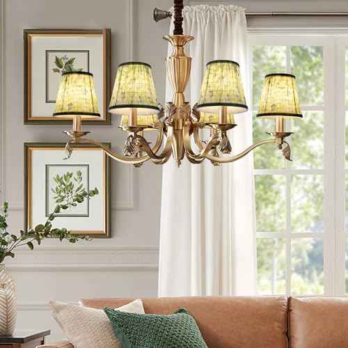 Fuloon Chandelier Lamp Shades, Clip on Small Sconce Lamp Shades, Suit for Candelabra Bulbs in Modern/European/French Country/Farmhouse Decoration, 3.5x4.3x4.9 in(6 Pack, Chiffon Green Painted)