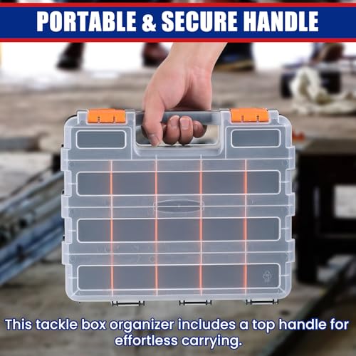 Small Parts Organizer, Hardware Organizer Box, 2 Pack Double Side 34 Compartments Hardware Organizers with Removable Plastic Dividers for Screws Nuts Nails Bolts