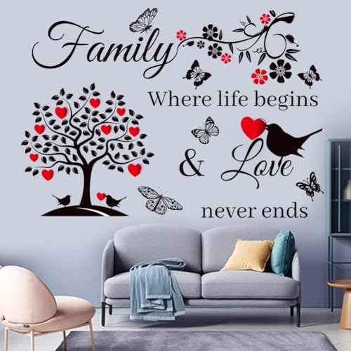 CASADECOR Family Wall Decor Stickers for Living Room - Inspirational Home Decal Background Art, Red