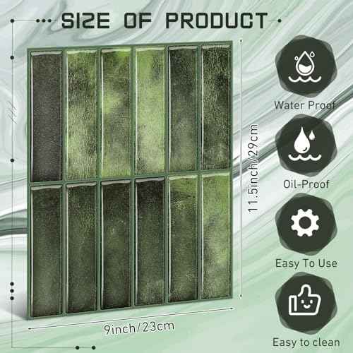 20 Sheets Tile Peel and Stick Backsplash 11.43 x 9 3D Wall Kitchen Stick on Tiles for Kitchen Marble Tiles (Green)