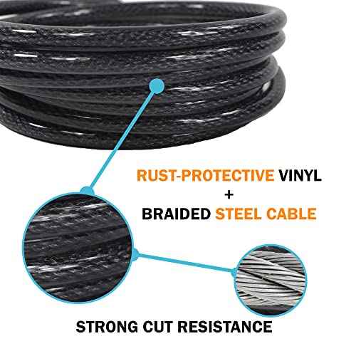 Lumintrail 10mm Heavy-Duty Security Cable, Vinyl Coated Braided Steel with Sealed Looped Ends (4', 7', 10', 15', or 30') (10-FT)