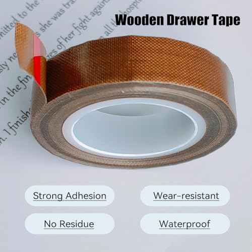 2-Rolls Drawer Slide Tapes, Low Friction Tape, Slippery Woven Glide Tape, 1/2Inch x 33Feet Wear-Resistant Sliding Tape for Reducing Drag and Noise,for Wood Dresser Drawer/Cabinet/Desk, Brown
