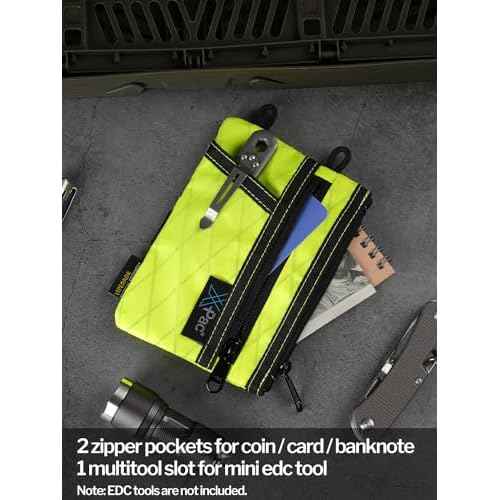 VIPERADE VE18N EDC Organizer, Slim Multitool Pouch with 4 Slots and 2 Zipper Pockets, Everyday Carry (XPAC-Hot Lime)