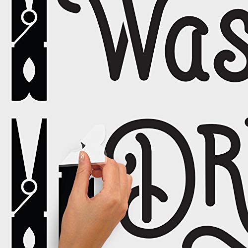RoomMates RMK4567SCS Wash Dry Fold Repeat Peel and Stick Inspirational Quote Wall Decals for Laundry Room, Black