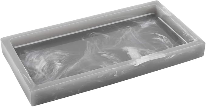 Luxspire Bathroom Vanity Tray, 8 x 4 inch Resin Dresser Jewelry Ring Dish Tank Storage Kitchen Sink Countertop Organizer Plate Holder for Perfume Soap Towel Bathroom Accessories, Mini, Ink Gray