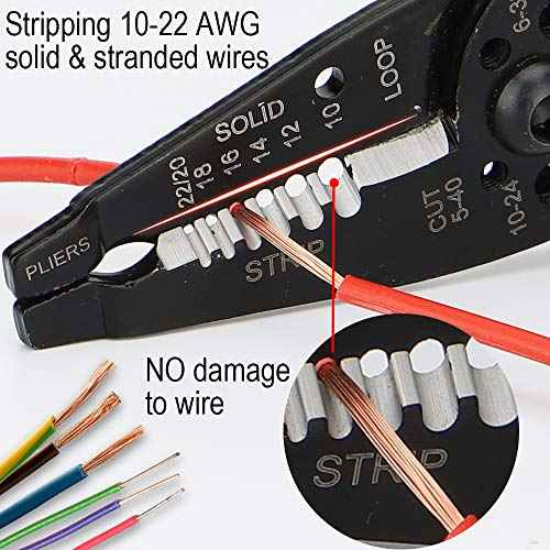 DOWELL Wire Stripping Tool Wire Stripper Crimper Cutter Multifunction 8 Inch 10-22AWG