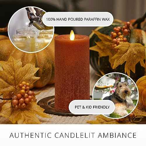 Luminara Sea Glass Flameless Candle, Adobe 3" x 6.5", Moving LED Flame Pillar with Timer, Battery Operated, Real Wax, Unscented Home D?cor