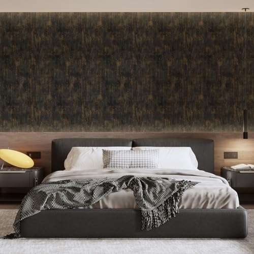 GaliGali Peel and Stick Wallpaper,Vintage Metal Self-Adhesive Wall Paper, Industrial Metal Concrete Gold Black Modern Stick Removable Wallpaper Contact Paper 17.3"x118", No.A07019J-3