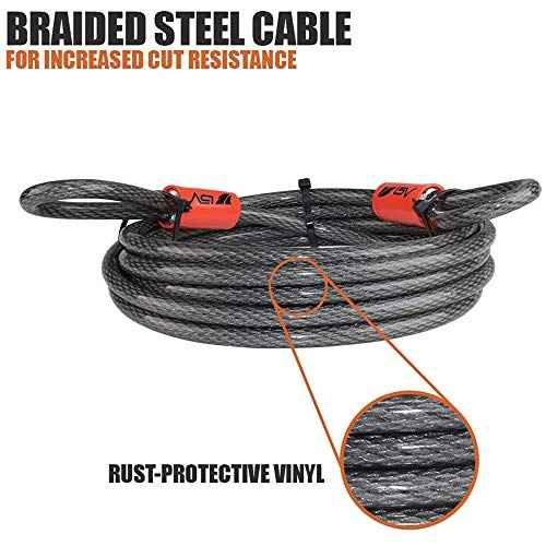 BV Heavy-Duty 15FT Security Cable with Loops - 10mm (3/8 Inch) Cut-Resistant Braided Steel Cable - Versatile & Weatherproof - Security Chain for Padlock, Chain Lock, Wire Lock