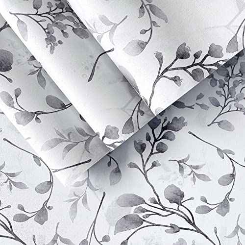 Orainege Gray Floral Wallpaper Peel and Stick Wallpaper Self Adhesive Floral Contact Paper Waterproof 17.7 in ¡¿118.1 in Removable Wall Paper for Bedroom Bathroom Cabinets Decor