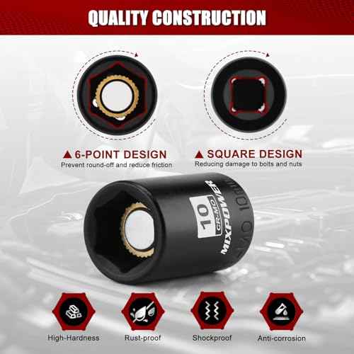 MIXPOWER 1/4" Drive Shallow Magnetic Impact Socket, 6 Point, 10mm, Metric, CR-MO