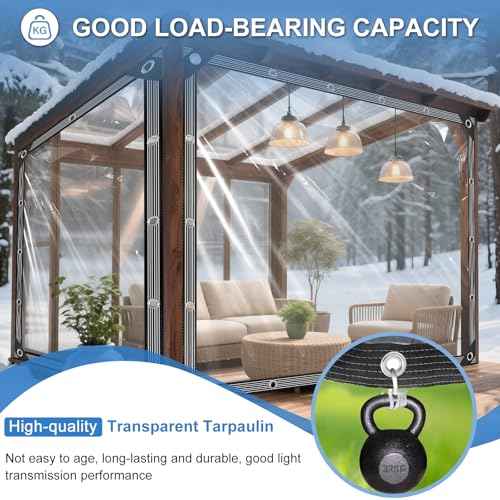 Clear Tarps Heavy Duty Waterproof 8x8ft Clear Tarp with Grommets and Reinforced Edges 14Mil Thickened Tear Resistant Clear Vinyl Plastic Tarp for Outdoor Patio Chicken Coop Greenhouse Plant