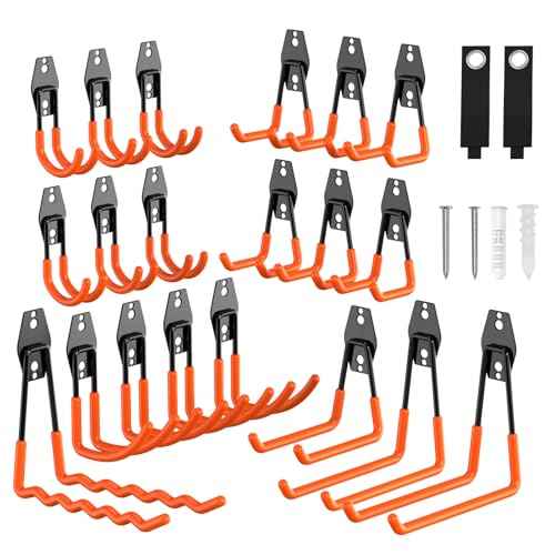 Garage Hooks Heavy Duty Utility Steel Garage Storage Hook Organization Wall Mount Hooks for Hanging Bike, Ladder and Garden Tools (Orange-22)