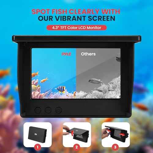 Pyle 4.3" LCD Portable Underwater Fishing Camera ? 1000TVL Waterproof Fish Finder with 12 Infrared LED Lights, IP68 Rated for Ice, Lake & Ocean Fishing, Carry Case Included (Black)