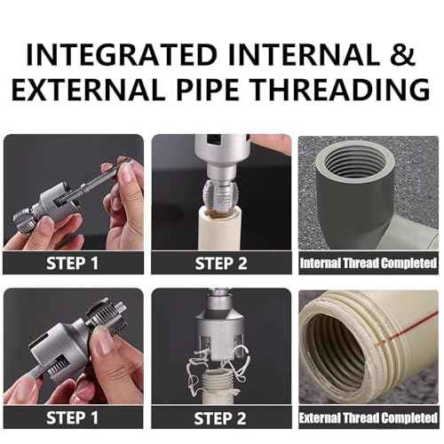 2PCS PVC Pipe Threader Cutting Tool - Integrated Internal & External Pipe Threading Tool with 1/2'' & 3/4'' Dies for Home Repairs, Electric Drill Compatible (1/2"+ 3/4")