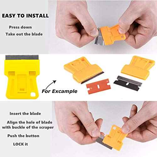 1.5 inch High Visibility Mini Razor Blade Scraper Glass Scraper Paint Window Scraper With 5 Metal Scraper Razor Blades 5 Dual Plastic Double Edge Razor Blades Removing Decal Stickers Old Glue