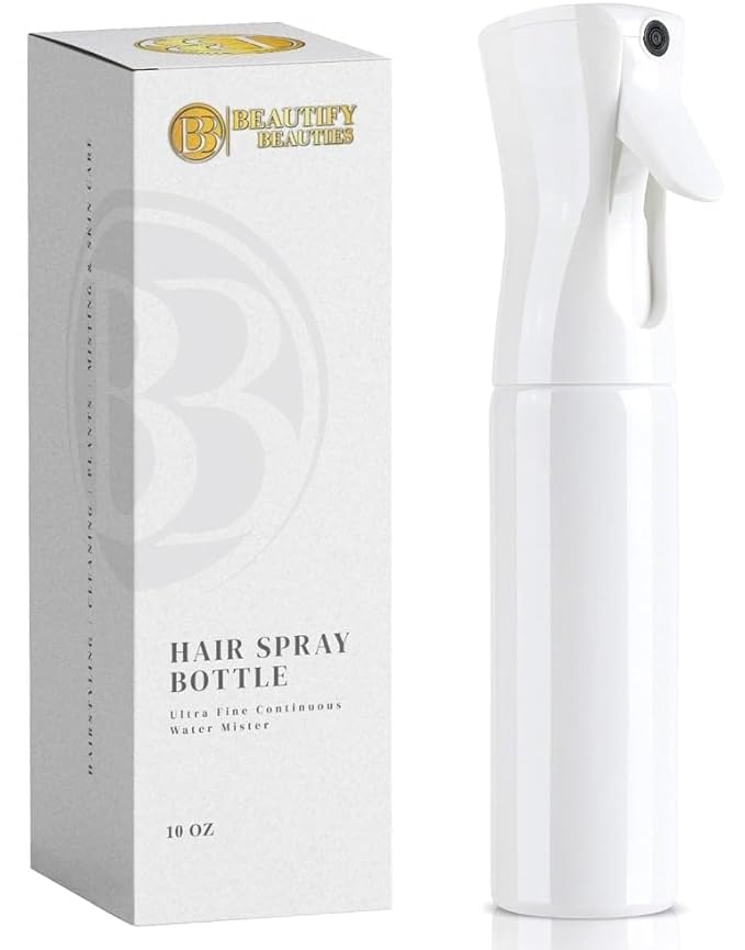 BeautifyBeauties Spray Bottle For Hair – Continuous Mister Spray Bottle for Hairstyling (White, 10.1 Ounces)