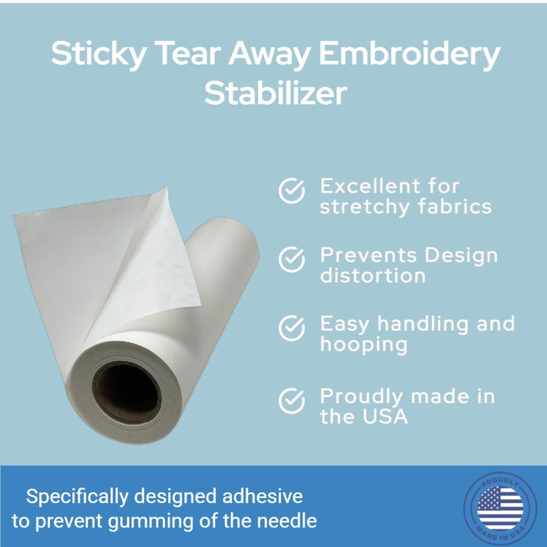 HBI H.B.I. PRODUCTS H.B.I. Peel & Stick Tear Away stabilizer for Embroidery Roll, 10" x 10 Yards, 1.5 oz Embroidery Stabilizer, Embroidery Backing for Machine, Tear Away Embroidery Stabilizer Roll.