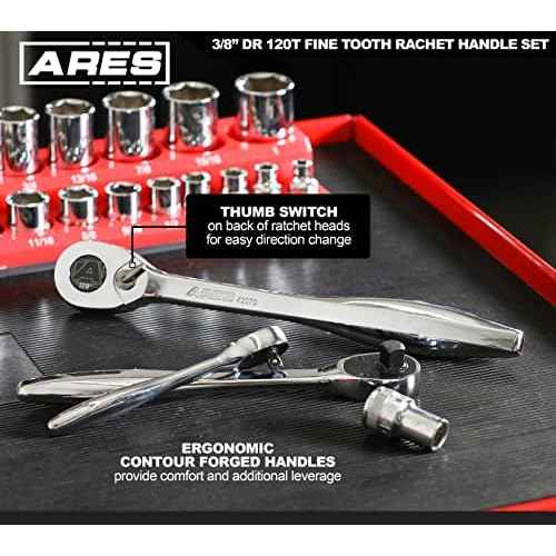 ARES 42069 ? 3/8-Inch Drive 120 Tooth Ratchet ? 3 Degree Swing Arc - Reversible Ratcheting Mechanism - Ergonomic Handle and Professional Gear Structure