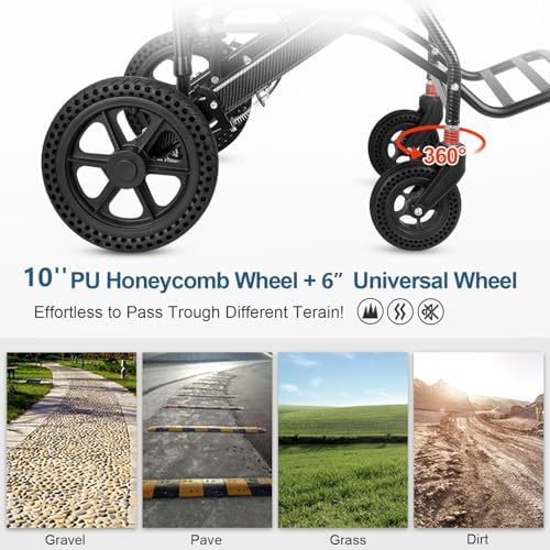 Transport Wheelchair Lightweight Foldable, Extra-Large Spring Shock Absorbers,All-Terrain Transport Chair, Upgraded Brakes Wheelchairs for Adults, Waterproof Travel Wheelchair