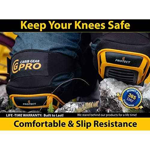 CARIB GEAR PRO USA Work Knee Pads for Men and Women Heavy Duty Gel Construction Knee Pads with Anti Slip Straps for Flooring Tiling Gardening Includes Leather Gloves and Safety Glasses