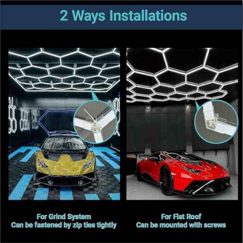LED Hexagon Garage Light: 5 Honeycomb 24 Packs 6500K 21120LM Super Bright Car Detailing Garage Ceiling LED Shop Light for Warehouse Workshop Gym Basement Car Care Wash Room Hex Lights