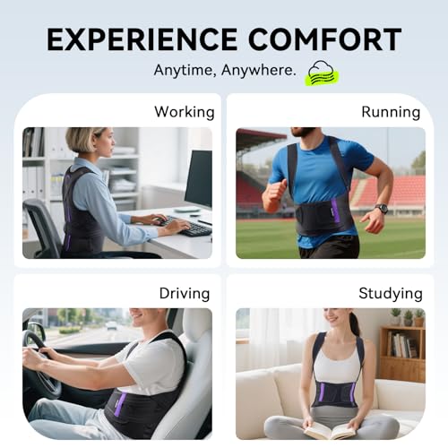 2025 New Posture Corrector for Women & Men, [Enhanced Support & Breathable Mesh] Upgraded Back Brace, Adjustable Shoulder Straightener for Neck Back Pain Relief, Scoliosis Improvement(Black Purple, L)