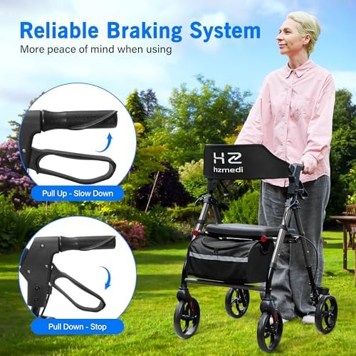 Walkers for Seniors with Seat, 8" Big Wheels Folding Adult Rolling Walker for All Terrain, Dual Adjustable Height Medical Walker with Backrest and Brakes| Metallic Gray