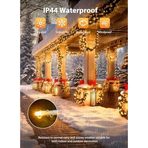 Brightown 50 Ft 1000 LED Christmas Cluster Lights Outdoor, White Wire LED Decorative Christmas Tree Lights with Remote & 12 Modes, Waterproof String Lights for Xmas Party Garden Decor, Warm White