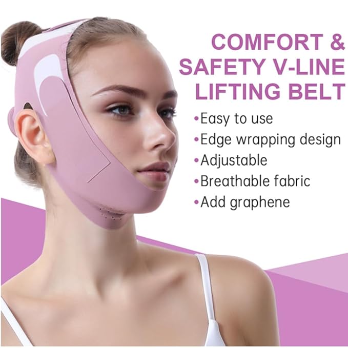 ROWMATE Graphene V-Line Mask Chin Up Mask V Shaped Face Mask Chin strap for sleeping,Jawline Shaper,Lilac,Small