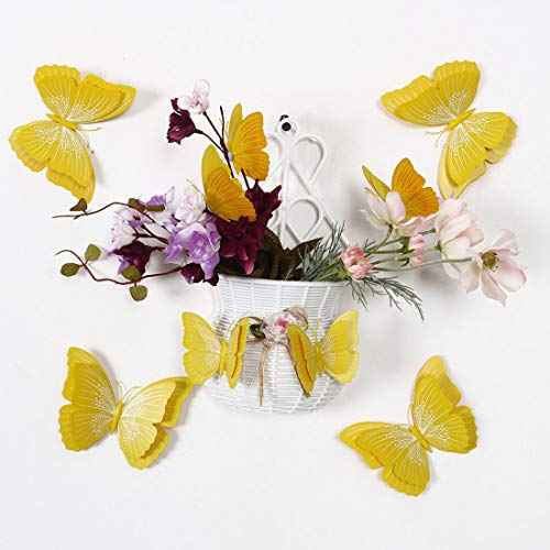 uxcell 12pcs 3D Butterfly Wall Stickers Decal Removable Fresco Sticker DIY Art decoration with Double Wing for Home Room decoration Yellow