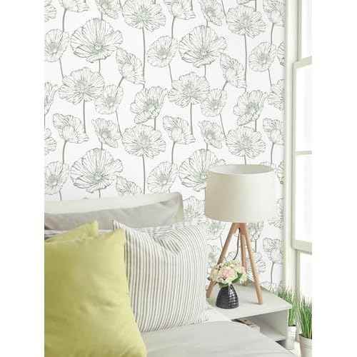 Orainege Floral Peel and Stick Wallpaper Boho Contact Paper Green and White Wallpaper 17.3inx118.1in Self Adhesive Removable Decorative Wall Paper for Bedroom Bathroom Cabinets Decor Vinyl