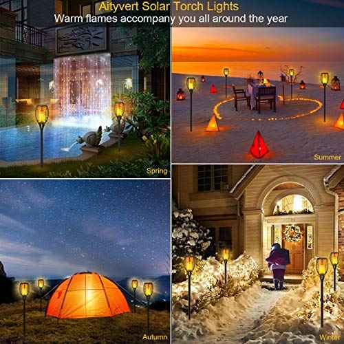 Aityvert Solar Torch Lights, 43" Flickering Flames Outdoor Waterproof Landscape Decoration, Dusk to Dawn Auto On/Off Security for Yard Garden Pathway Driveway 4-Pack