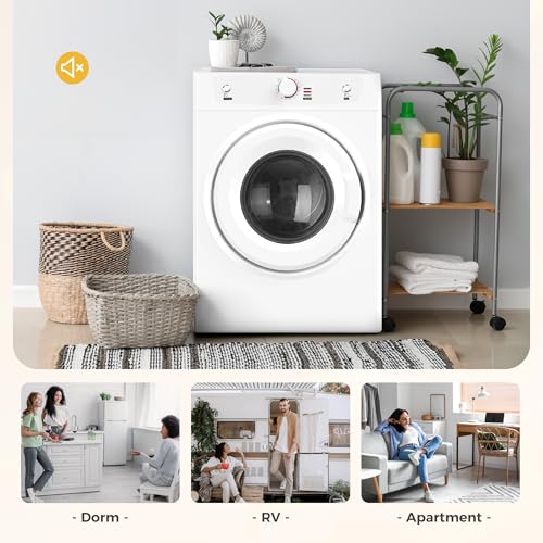 Feelfunn 3.5 Cu.Ft Compact Dryer - 1500W Portable Clothes Dryer with Stainless Steel Tub, Front Load Tumble, Four Functions - Compact Drying Unit for Apartments, Dorms, Laundry