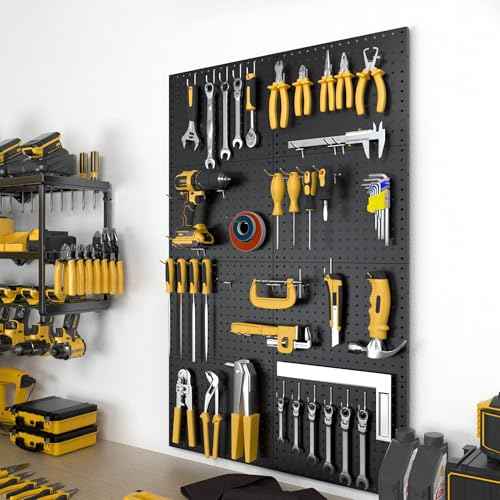 Peg Board, 8 Pack Metal Pegboard Panels Black Pegboards Wall Organizer, Tools Storage System for Workbench, Garage Organizer, Office Wall Organization, Craft Room,