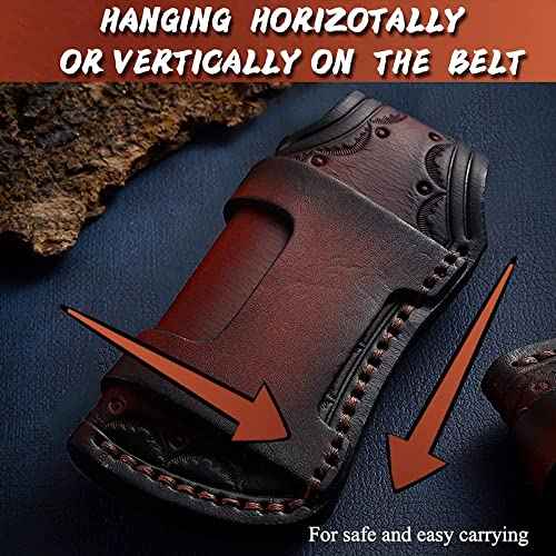 Omesio Pocket Knife Sheath, 4.53" Folding Leather Case, Horizontal Belt Sheath