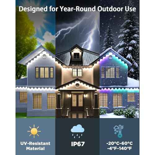 Permanent Outdoor Lights,33ft RGB IC Outdoor Lights with 20 LED Lights for House Roof,Christmas,Holiday,Party,Daily Lighting,IP67 Waterproof,Eaves Light with Multi Scene Modes for Halloween