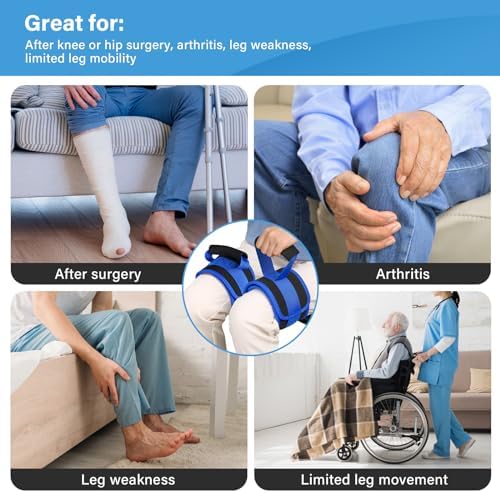 Leg Lifter Strap Set of 2 for Limited Mobility,Thigh Lifter Strap with Padded Grip and Loop for Knee Hip Surgery Recovery,Mobility Aids Tool for Disabled Get in and Out of Bed,Car,Wheelchair
