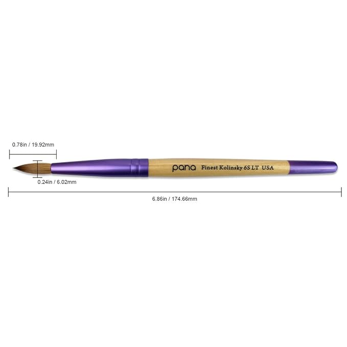 Pana Acrylic Nail Brush Pure Kolinsky Hair Beige Purple Wood Handle with Purple Ferrule Round Shaped Style (Size # 6)