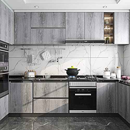 FunStick 36"x200" Grey Natural Wood Contact Paper for Cabinets Peel and Stick Grey Wood Wallpaper Self Adhesive Wood Grain Contact Paper for Countertop Paper Desk Walls Waterproof Wall Paper Roll