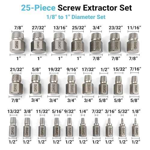 25-Piece Screw Extractor Set, Hex Head Multi-Spline, Easy Out Bolt Extractor Tool, Chrome Molybdenum Alloy Steel Heavy Duty EZ Out Rounded Screw Remover, 1/8" to 1" diameter