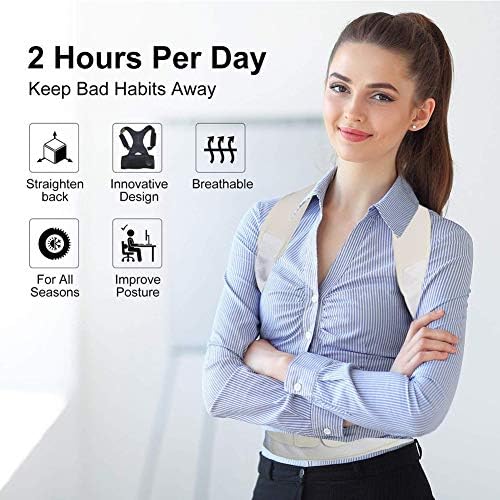 Thoracic Back Brace Posture Corrector - Magnetic Support for Neck Shoulder Upper and Lower Back Pain Relief - Perfect Posture Brace for Cervical Lumbar Spine - Fully Adjustable Belt (Beige, Large)