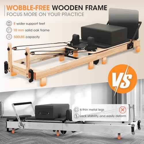 Pilates Reformer, PAETA 92" Wooden Foldable Pilates Reformer Machine with Springs, Pilates Machines for Home Use and Studio, Pilates Equipment with Sitting Box, Jump Board and Accessories