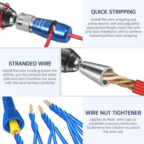 Wire Stripper Twister Tool for Drill,2025 Upgraded Wire Stripping Tool & Wire Twisting Connector for Cutters 6-14 AWG, 10 In 1 Professional Electrician 50 PCS Wire Nut Twister Stripping&Twisting Tool