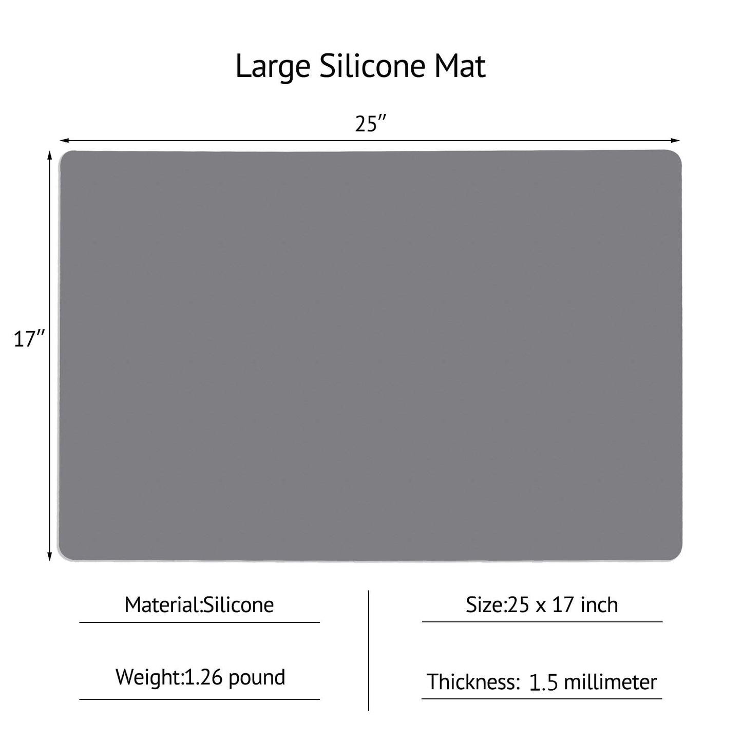 Gartful Silicone Mats for Kitchen Counter, Thicker 0.06", 25 x 17 inches Multipurpose Table Mat, Silicone Pad Desk Work Mat, Nonstick Nonskid Heat-Resistant Pad, Placemat, Dark Gray